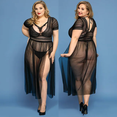 Эротическое прозрачное платье с вырезами plus size