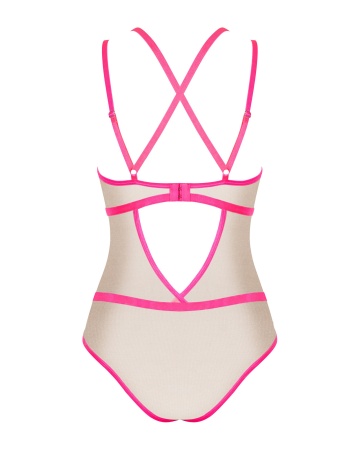 Прозрачное боди с неоново розовой окантовкой Nudelia