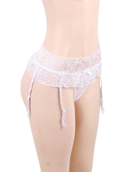 Пояс для чулок и трусики с открытым доступом White Sexy Bow