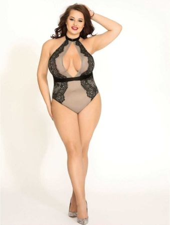 Прозрачное боди с глубоким вырезом plus size
