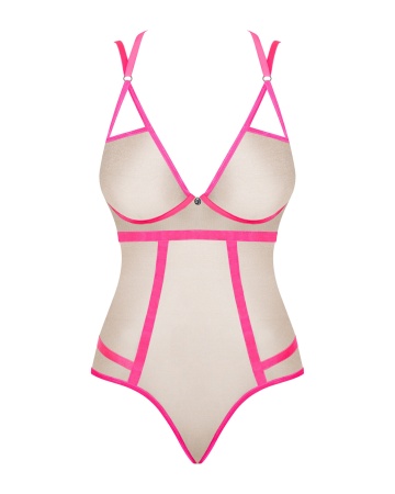 Прозрачное боди с неоново розовой окантовкой Nudelia
