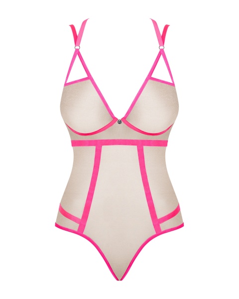 Прозрачное боди с неоново розовой окантовкой Nudelia