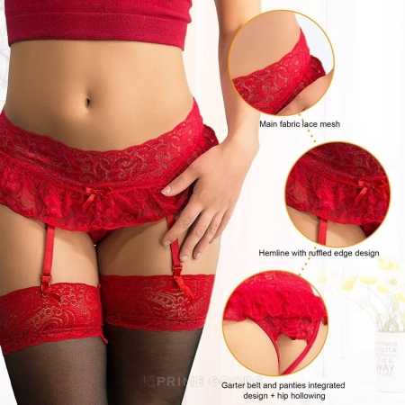 Пояс-трусики для чулок с открытым доступом Red Sexy Bow