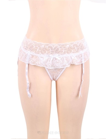 Пояс для чулок и трусики с открытым доступом White Sexy Bow