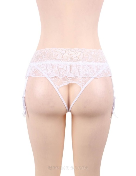 Пояс для чулок и трусики с открытым доступом White Sexy Bow
