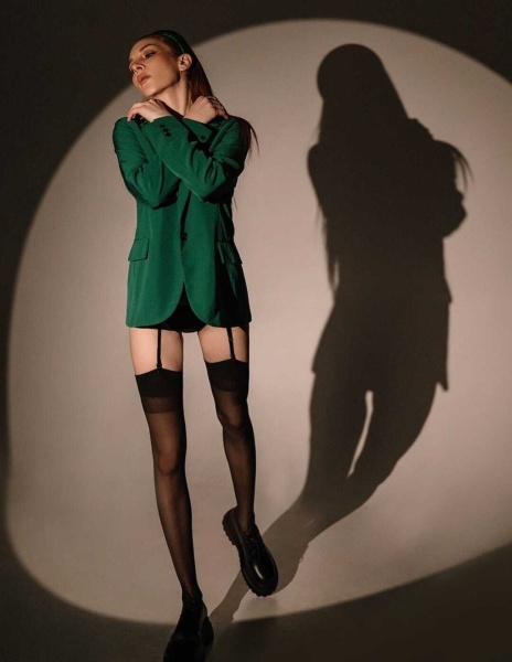 Черные чулки под пояс с двойной резинкой CalzeAmo