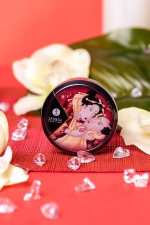 Ароматическая свеча и массажное масло Shunga – 2 в 1 – Клубничное вино