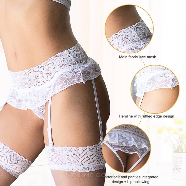 Пояс для чулок и трусики с открытым доступом White Sexy Bow