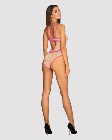 Прозрачное боди с неоново розовой окантовкой Nudelia