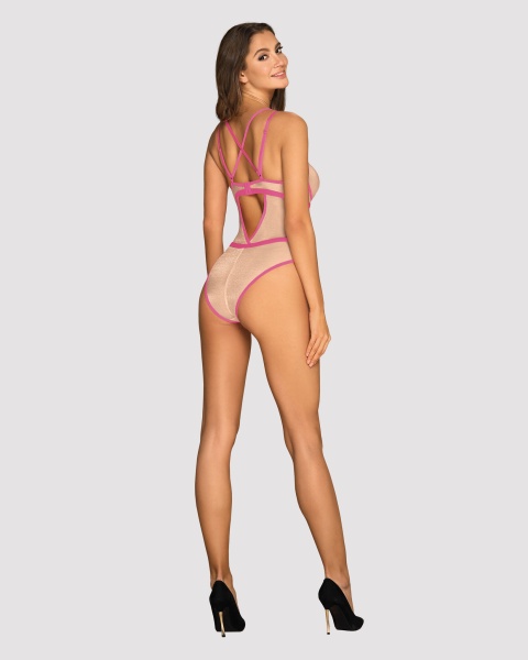 Прозрачное боди с неоново розовой окантовкой Nudelia